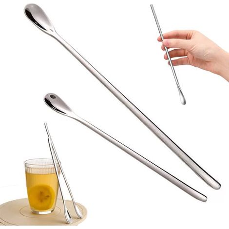 piezas, Cuchara mezcladora de acero inoxidable con mango largo, Cucharilla de té de acero inoxidable, Cuchara para té, Plateado, 22,2 cm y 26 cm (1/5)