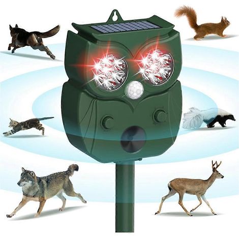 Répulsif ultrasonique pour animaux, lampe torche LED à détection de mouvement, répulsif solaire pour chiens, renards, lapins et écureuils (1/4)