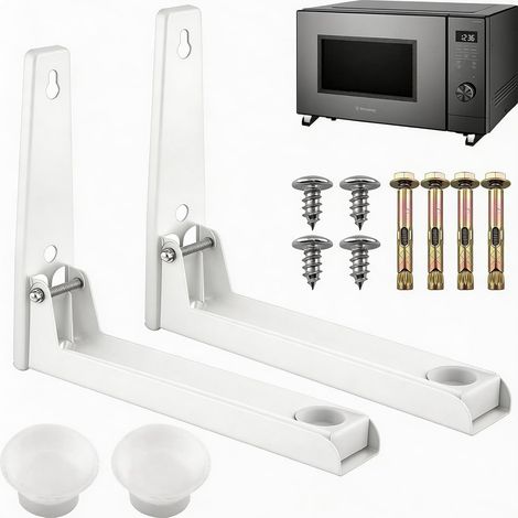 Soporte de pared de 2 piezas para microondas Acero inoxidable ajustable – Soporte para microondas y horno pequeño (blanco) (1/5)