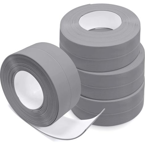 4 Rouleaux Bande D'étanchéité, Autocollante en PVC, Ruban de Calfeutrage pour évier de Cuisine, WC, Baignoire, Coin de Mur, Carrelage (Gris) (1/5)