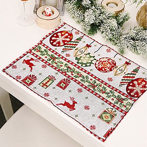 Nappe De Table De Noël - Tapis De Table Tricoté En Tissu - Pour Décoration De Table De Fêtes - 42 X 34 Cm - 1 Pièce
