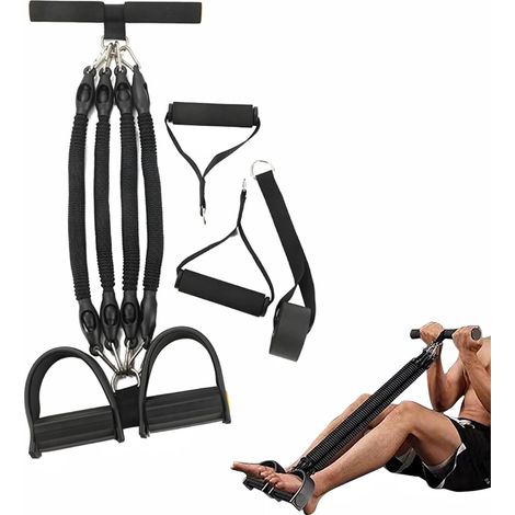 Fascia elastica di resistenza con pedali per addominali, impugnatura in schiuma, resistenza massima 45 kg (100 libbre). Allenamento per addominali, gambe e braccia, colore nero. (1/5)