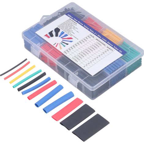 Kit 800 pièces gaines thermorétractables en coffret, tubes isolants de protection pour câbles, assortiment électronique DIY (1/5)