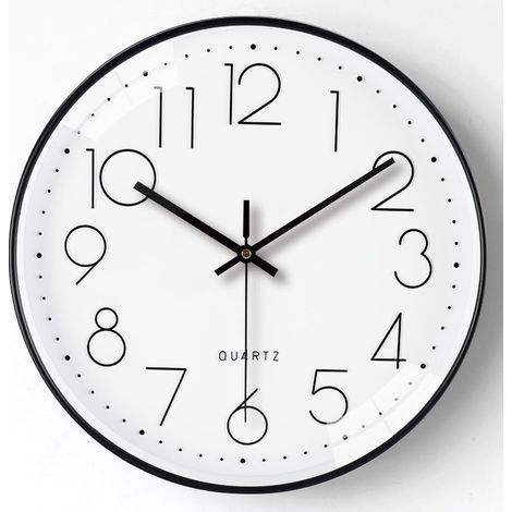 Horloge murale ronde simple de 12 pouces, salon chambre à coucher haut de gamme, décoration murale d'horloge (1/4)