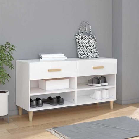 vidaXL Shoe Cabinet High Gloss White 102x35x55 cm Engineered Wood (1/5)