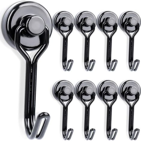 Lot de 8 crochets magnétiques extra puissants en néodyme 10 kg + 16 mm Crochets magnétiques rotatifs avec crochets Aimants puissants Pour suspendre plafond, camping, camionnette, barbecue (1/5)