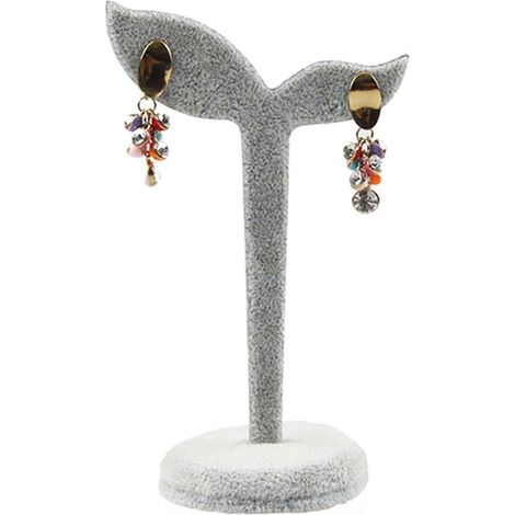 Présentoir à boucles d'oreilles en velours, support de rangement pour boucles d'oreilles à clous, 12 cm x 7 cm (gris) (1/4)