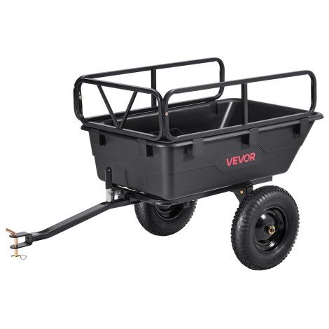 Remorque à Benne Basculante, 283 L, Remorque de Tracteur Tondeuse à Gazon Jardin Polyéthylène, Capacité de Charge 226,8 kg, avec Pneus 40,64 cm, Chariot de Transport à Déversement pour VTT, UTV (1/3)