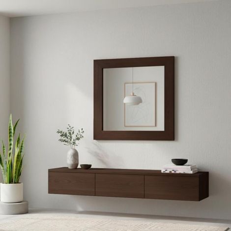Specchiera Quadrata Plana 90x90 cm con Cornice Olmo dark – Design Moderno ed Essenziale