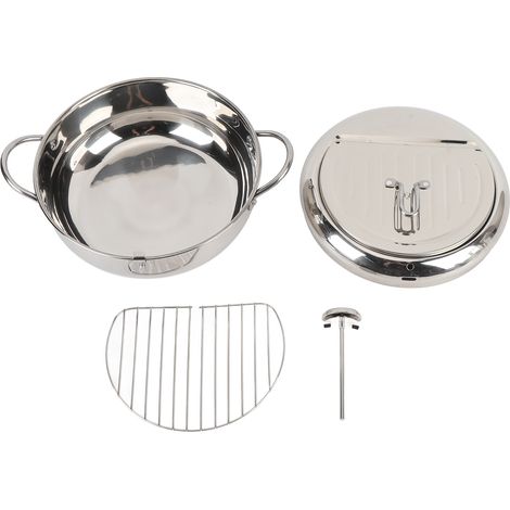 Marmite à friteuse en acier inoxydable avec couvercle thermomètre, égouttoir à huile, égouttoir multifonctionnel pour friture de pommes de terre et de poulet, 24cm (1/5)