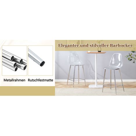 Tabouret de bar Lot de 4 Design transparent Pieds métal argenté or noir Chaise haute moderne pour cuisine îlot central (1/5)