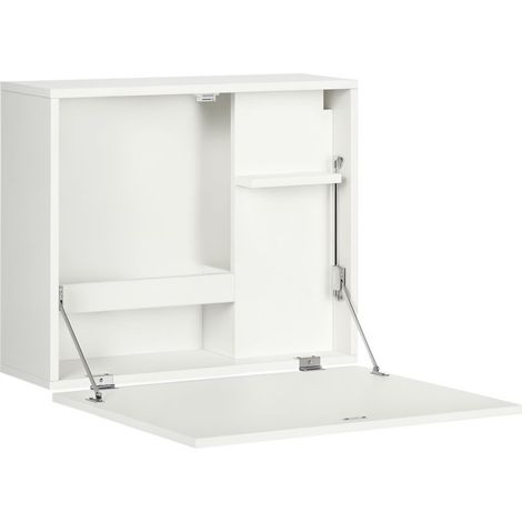 Desk wall foldable with shelves, space-saving for the home and the desk, in panels of particles and MDF, 60 x 21,5 x 50 cm, white (1/5)