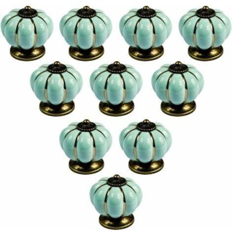 Set mit 10 Vintage-Möbelknöpfen aus Keramik im europäischen Stil in Kürbisform für Kommoden, Schränke und Schubladen, Hellblau (1/4)