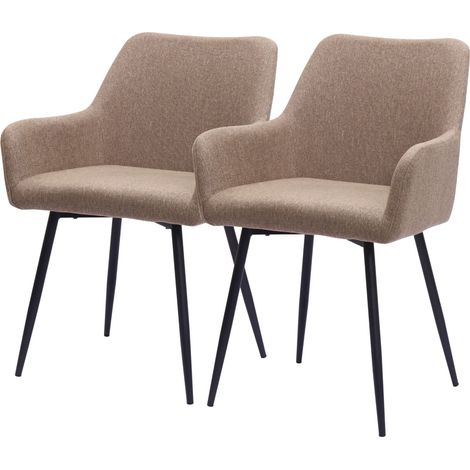 Set di 2 sedie da pranzo, poltroncine con braccioli alti e seduta ampia, rivestite in tessuto con gambe in metallo, Khaki (1/5)