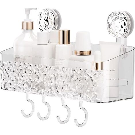 Bardusch-Étagère de douche à ventouse, avec ventouse, transparente, sans perçage, pour salle de bain, cuisine, salon, livrée avec 4 crochets (1/5)