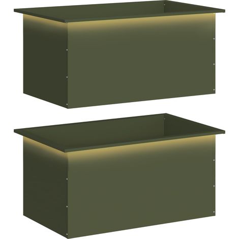 Fioriera da giardino con LED 2 pz Verde Oliva 50 x 80 x 48 cm vidaXL