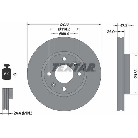 Lot de 2 Disques de frein Textar 92136600 HYUNDAI 5171209000 517123C000