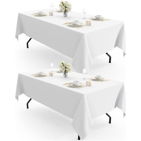 Nappe rectangulaire - ensemble de deux pièces, nappe en tissu blanc, lavable et réutilisable, en polyester, convient aux restaurants, mariages, banquets et autres occasions, mesurant 137 cm x 274 cm (1/5)