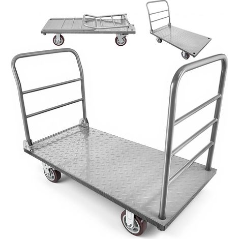 Chariot à Plateforme Pliable Charge 1202 kg Chariot à Plateau Pliable 122x61x92 cm pour Manutention, Courses, Garage, Entrepôt, avec Roues Pivotantes, Garde-corps Amovible, Cadre en Acier Allié (1/5)