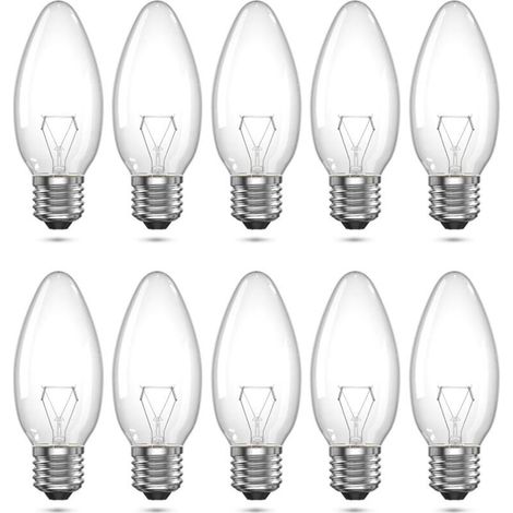 Ampoule Bougie Halogène E27 40W C35 Transparente Dimmable Blanc Chaud 2700K 220V Convient pour Salon, Chambre à Coucher, Salle à Manger ou Applique Murale Pack de 10 (1/5)