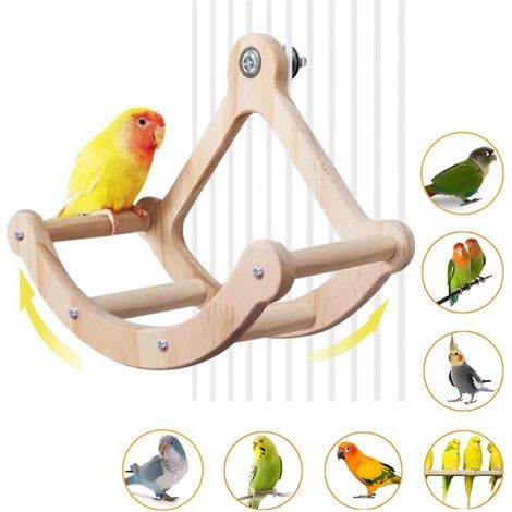 8 piezas, Columpio para loros, Campanas colgantes de madera con escalera tipo hamaca, Juguete de madera para masticar, Para cotorras, agapornis (1/4)