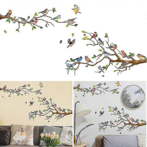 Sticker mural « Arbre à oiseaux » – Fresque murale pour salon – Décoration murale autocollante (1/5)