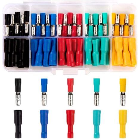 Cosse Electrique Connecteur Connecteurs Électriques pour Voiture Cosse a Sertir Ronde Isolé Bornes pour Câblage Électrique et Audio 100 Pièces 22-16 AWG (1/4)