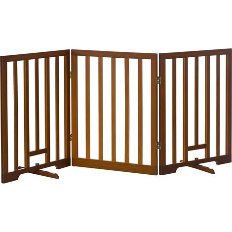 Cancelletto di sicurezza pieghevole a 3 pannelli per animali domestici con piedini antiscivolo, ideale per corridoi, scale e stanze, in legno di pino, dimensioni 181 x 35 x 76 cm, colore marrone scuro