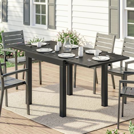 Table de Jardin Extensible à Lames pour 4-6 Personnes, en Aluminium, 80-160x80x75 cm, Noir (1/5)