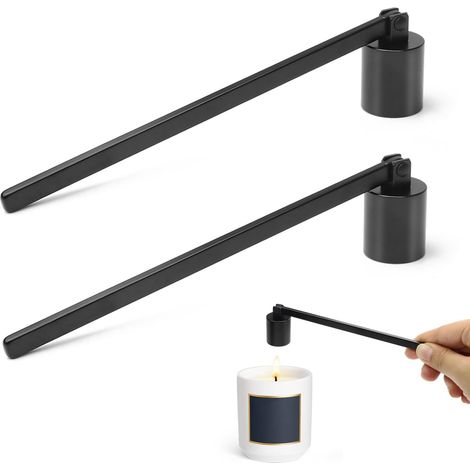 Extincteur de bougie en acier inoxydable 2 pièces, extincteur de bougie à long manche, extincteur de bougie portable en acier inoxydable, bougies d'extinction pour mèche, extincteur de mèche, noir