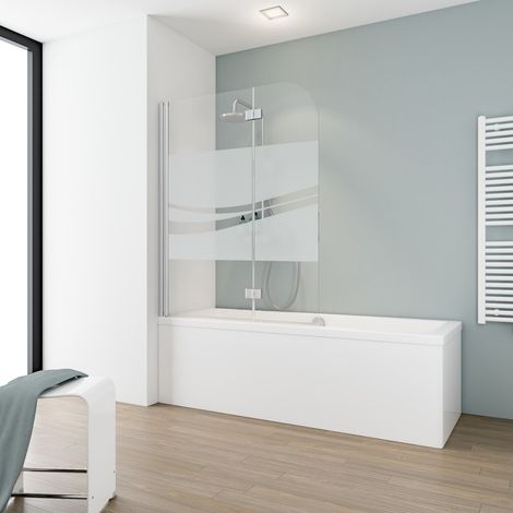 Schulte – Pare-baignoire pliant 112 x 140 cm – Verre de sécurité 5 mm – Écran pivotant avec décor liane – Profilé alu-argenté – 2 volets rabattables