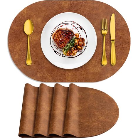 Lot de 4 sets de table ovales résistants à la chaleur, lavables, 30,5 x 43,2 cm, imperméables et faciles à nettoyer pour cuisine, salle à manger, marron curcuma'Marron Curcuma 4Pcs, 12" x 17"'Marron C (1/5)