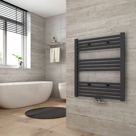 Heilmetz Radiador de baño secador de toallas calefacción 700 x 600 mm antracita radiador de toallas conexión media calentador de toallas