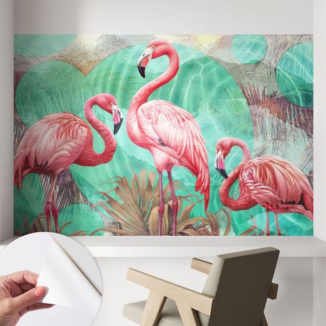 Papier peint autocollant à motifs décoratifs pour salon chambre et bureau Décoration murale élégante avec colle Oiseaux exotiques 104x70 cm (1/5)