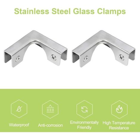 ALLIANDISPince à Verre, 4 Pièces de Connecteurs en Verre en Acier Inoxydable en Forme de L, Supports de Fixation à Angle Droit pour Fixation d'Aquarium Sans Bord Armoire, Pour Verre de 5 à 8 mm (1/2)
