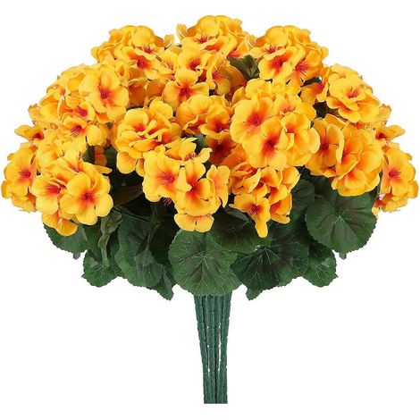 Lot de 6/12 fleurs de géranium artificielles pour la décoration intérieure extérieure jardin et terrasse - 1 pièce - Jaune (1/5)
