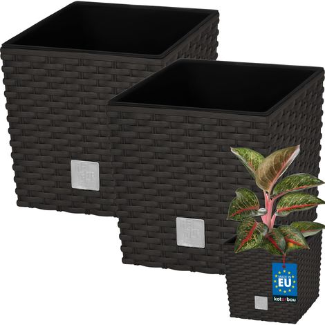 KOTARBAU® Kotarbau® Pot de Fleur Exterieur 20 x 20 cm - avec Insert Intérieur Lot de 2 - Pot Plastique Plante 6,8 L - Pot de Fleur Carré - Aspect Rotin - Umbra (1/5)