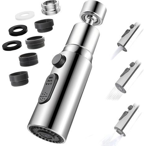 Aérateur de Robinet. 360° Pivotant Embout Robinet Cuisine avec 3 Modes Douchette Mousseur Robinet Economie Eau. Adaptateur Economiseur D'eau Pour Robinet Salle De Bain lavabo. Noir (1/5)