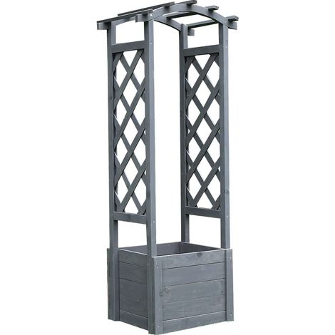 Mucola – Arche de jardin en bois d'épicéa gris – Treillis décoratif avec jardinière – Dimensions 48x39x129,5 cm – Pour plantes grimpantes et fleurs (1/4)