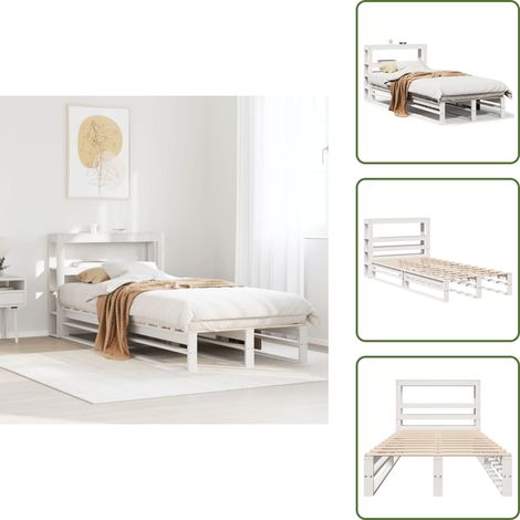 Letto in legno massello - vidaXL Letto senza Materasso Bianco 75x190 in Legno Massello di Pino - Letto con ripiani