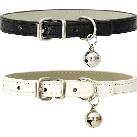 2-teiliges Lederhalsband-Set für Katzen, verstellbares weiches Lederhalsband mit Glöckchen - Katzenhalsband für Katzen, Kätzchen, Welpen und kleine Hunde (1/5)