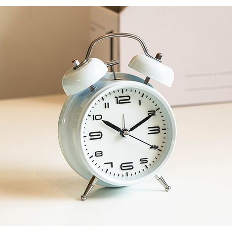 Sveglia a doppia campana - Adatta a chi ha il sonno pesante - Sveglia forte, retroilluminata, a batteria, sveglia retrò per camera da letto - Bianca - 10 cm - Confezione da 1