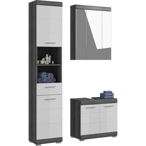 Ensemble 2 meubles + armoire de toilette anthracite et blanc - ORIE