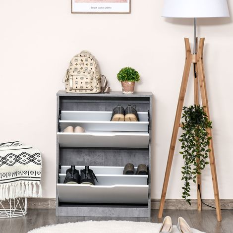 Schuhschrank, Garderobenschrank, 2 Klapptüren, 62,5 x 26 x 81 cm, grau und weiß
