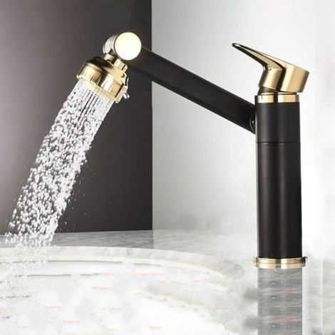 Robinet de cuisine pliable, robinet d'évier de cuisine chaud et froid, tout en cuivre rotatif (or noir)-MCJ (1/4)