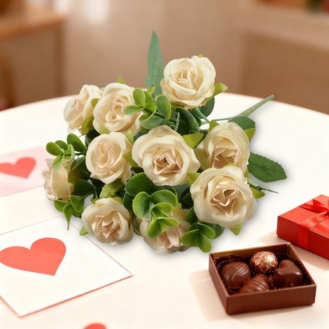Bouquet artificiel Yurqghjb, fleurs en soie simulée, idéal pour la Saint-Valentin, les mariages printaniers et la décoration intérieure.