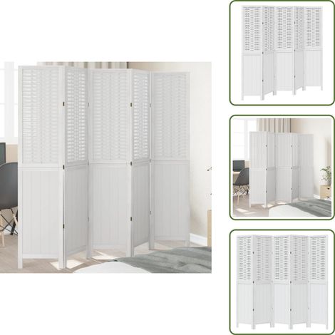 The Living Store Biombo separador de 5 paneles madera maciza Paulownia blanco - Madera paulownia