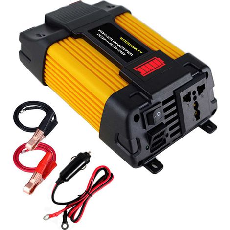 Onduleur à onde sinusoïdale modifiée haute fréquence 6000 W (puissance de crête), convertisseur CC 12 V vers CA 220 V, chargeur allume-cigare avec double port USB 2,1 A, pinces de batterie et affichag (1/3)