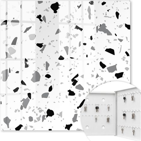 Armoire à clés - (30 cm x 30 cm) - Boîte à clés murale - Coffret de rangement pour clés - Couleur blanche - Ouverture vers la droite - Pour maison et bureau - Terrazzo monochrome (1/5)