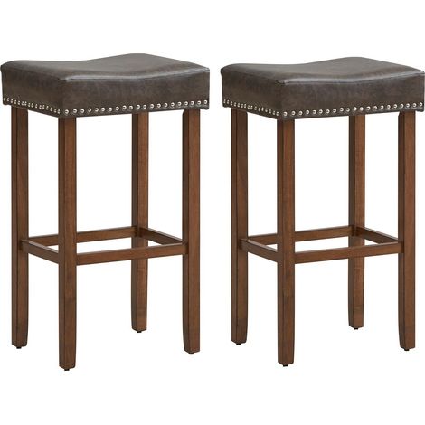 Set of 2 Bar Stools Upholstered Counter Height Saddle Stools PU Leather 74cm